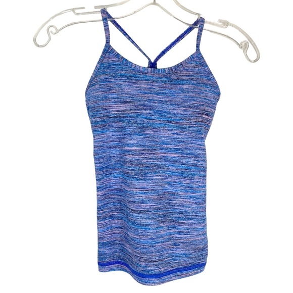 Ivivva by LuluLemon Tank Top Girls Size 7 Racerback Blue Pink Stripe Nylon Blend - Picture 10 of 10